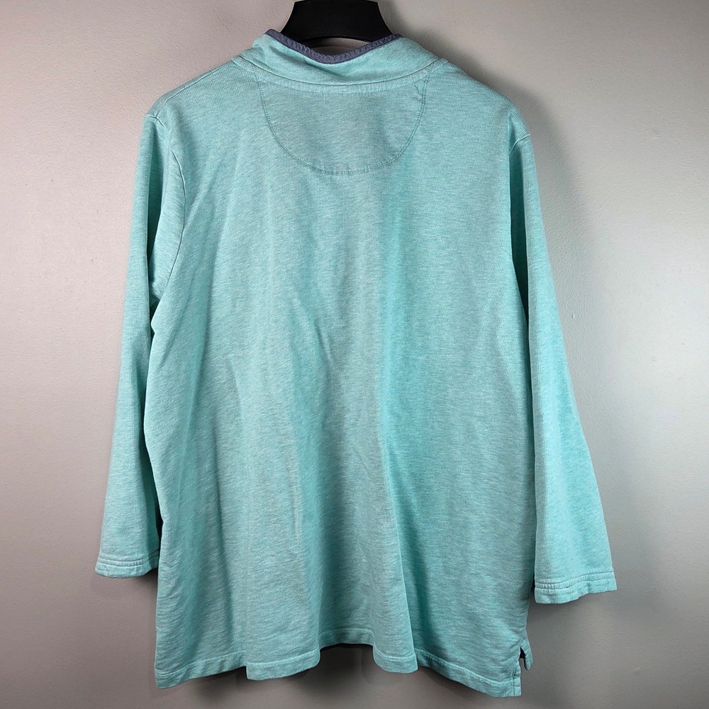 L.L. Bean Sweatshirt Women 3X Green Button Neck Cotton Pullover 504433 - Picture 3 of 10